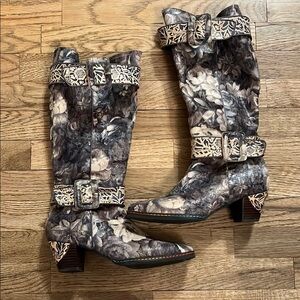 Women’s Floral Patterned Knee-High Boots